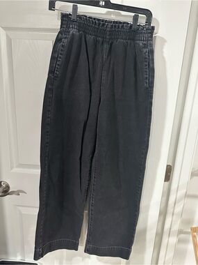 American Eagle Outfitters Black Elastic-Waist Wide Leg Pants